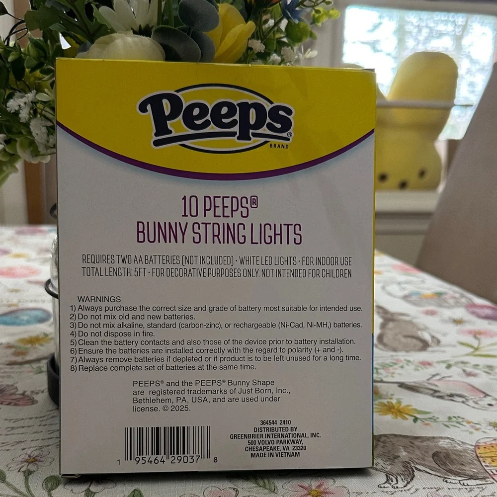 Peeps Bunny String Lights 10 LED 5ft Battery Operated Easter Decor NWT